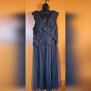 Alex Evenings Women's Plus Size Navy Metallic Gold Maxi Dress Size 24W New